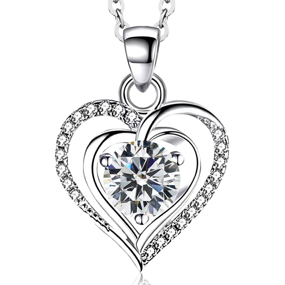 Heart Birthstone Pendant Necklace for Women 925 Sterling Silver Zirconia Apri...