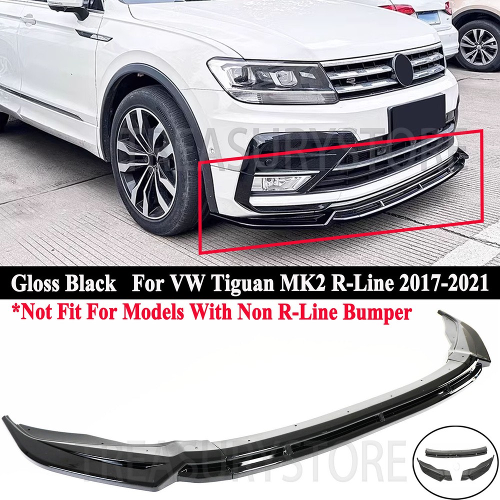 For VW Tiguan MK2 R-Line 2017-2021 GT Style Gloss Black Front Bumper Spoiler Lip