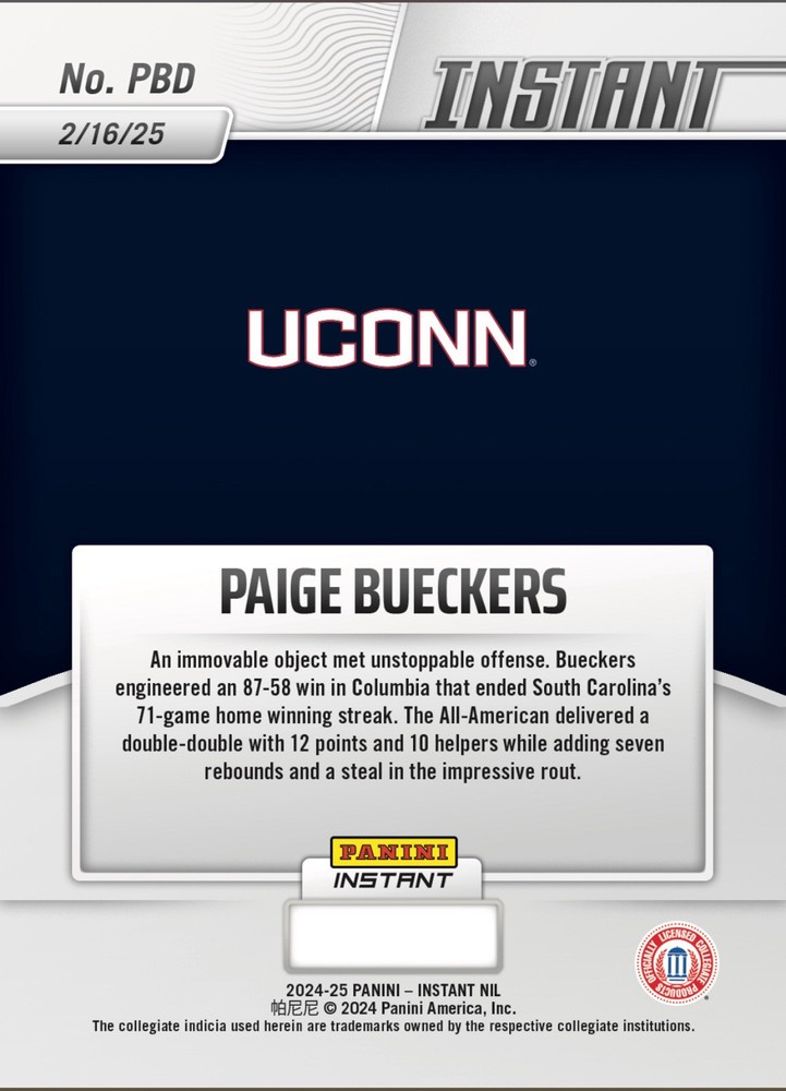 2024 Panini Instant NIL Paige Bueckers GEM-MT 10 Rookie Card PBD Presale-image