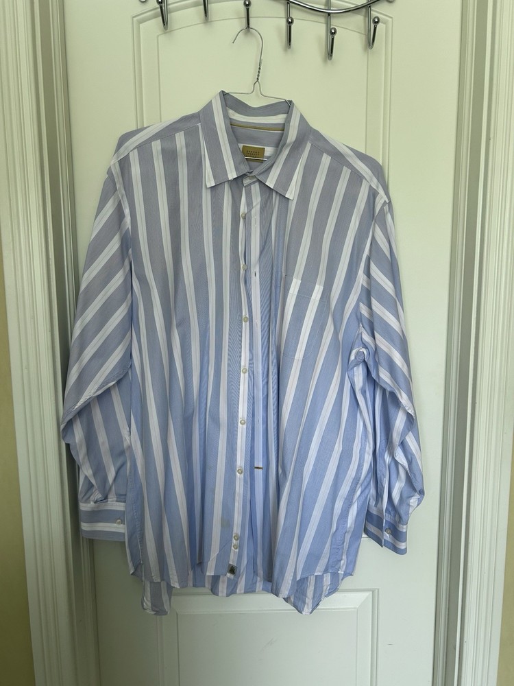 Robert Talbott Light Blue and White Striped Dress Shirt XXL 100% Cotton