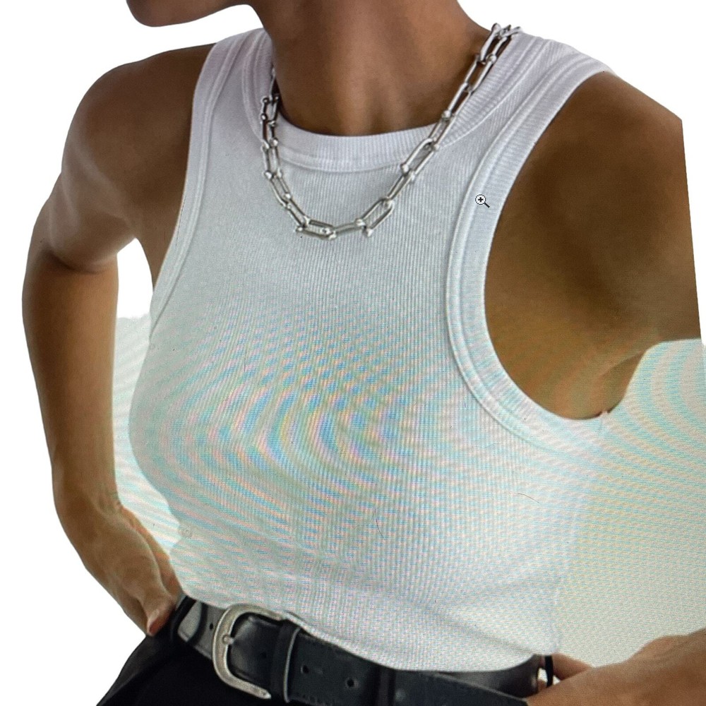 Tank Top Classic Everday  Ribbed Knit Stretch White Size Large Commense