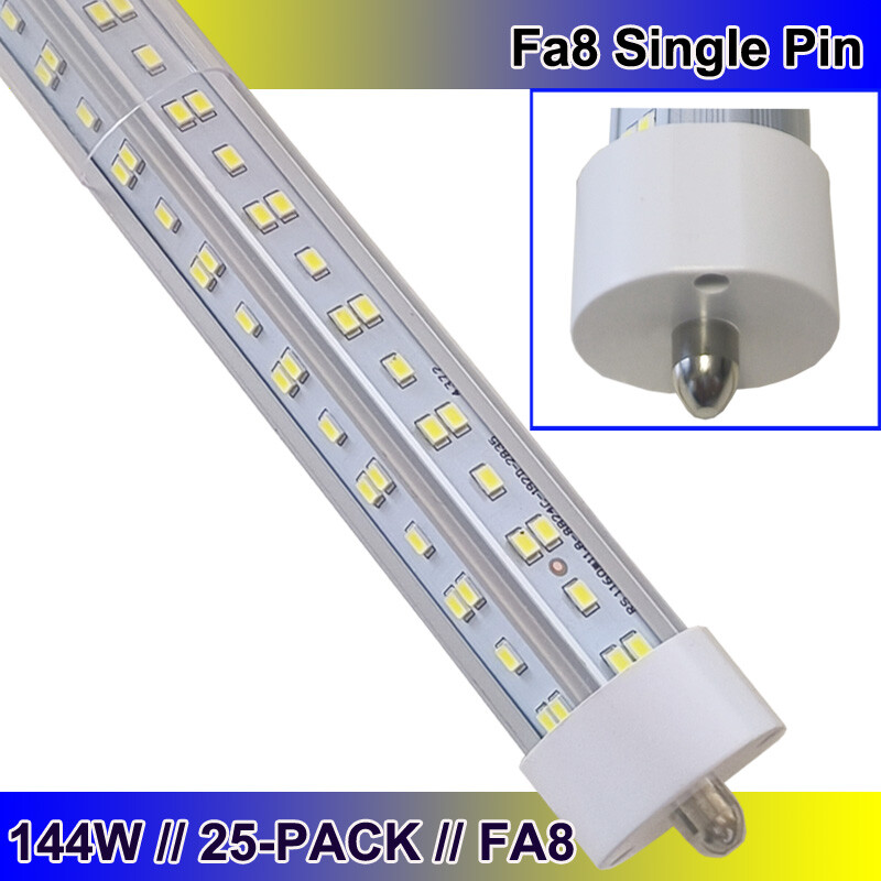 25PCS 144W T8 8FT Single Pin LED Shop Light Bulbs FA8