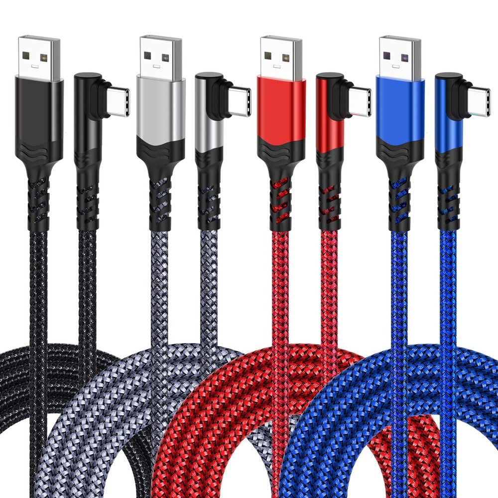 Agtray USB C Cable 10Ft 4-Pack Long Braided USB-A to USB-C 90 Degree Plug Typ...