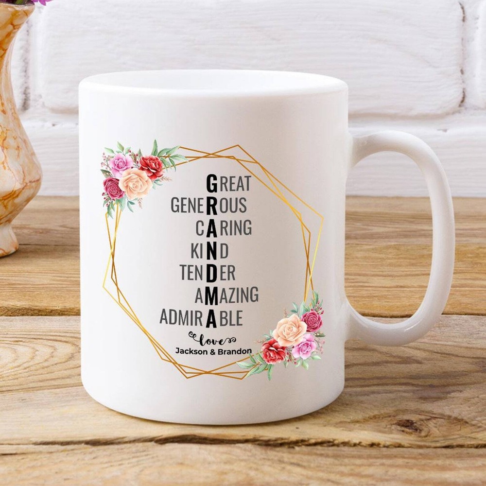 Personalized Gift For Grandma. Custom Grandkids Names Coffee Mug Grandma