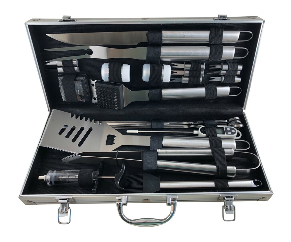Grilljoy 24PC BBQ Tool Set w/SS Handle  w/Thermometer & Injector--Clearance Sale-image