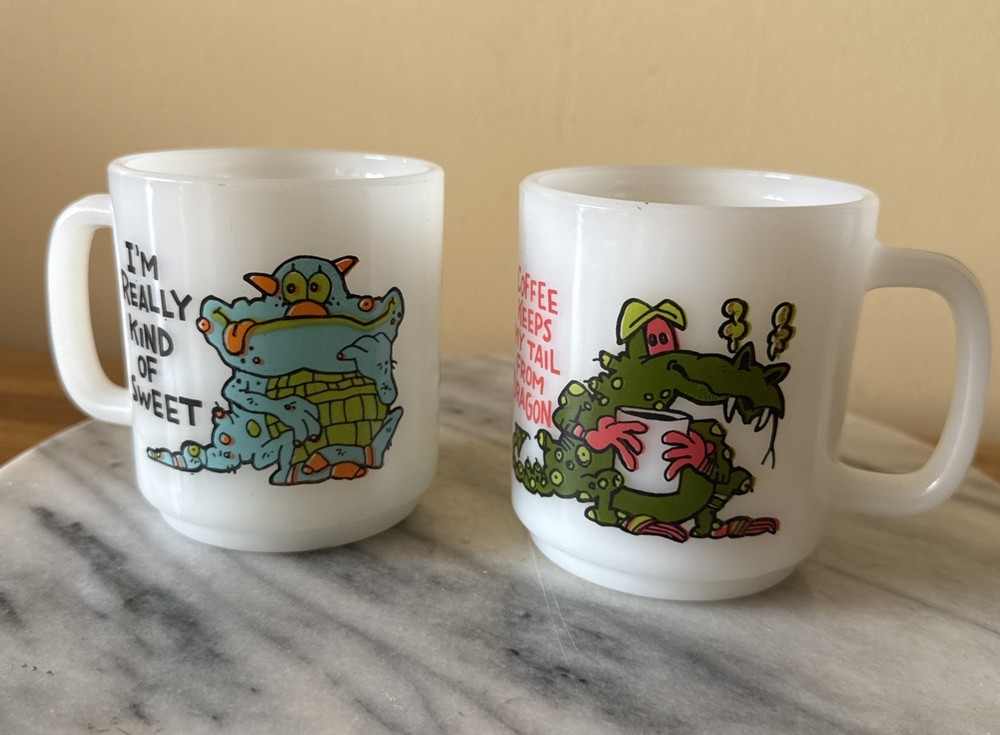 2xvintage Glasbake Pyrex Mug Funny Mug Made By USA