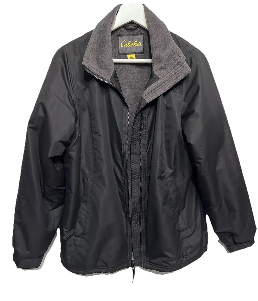 Cabela's Men's Jacket Outdoor Black Full Zip Windbreaker Fleece Lined Pockets S