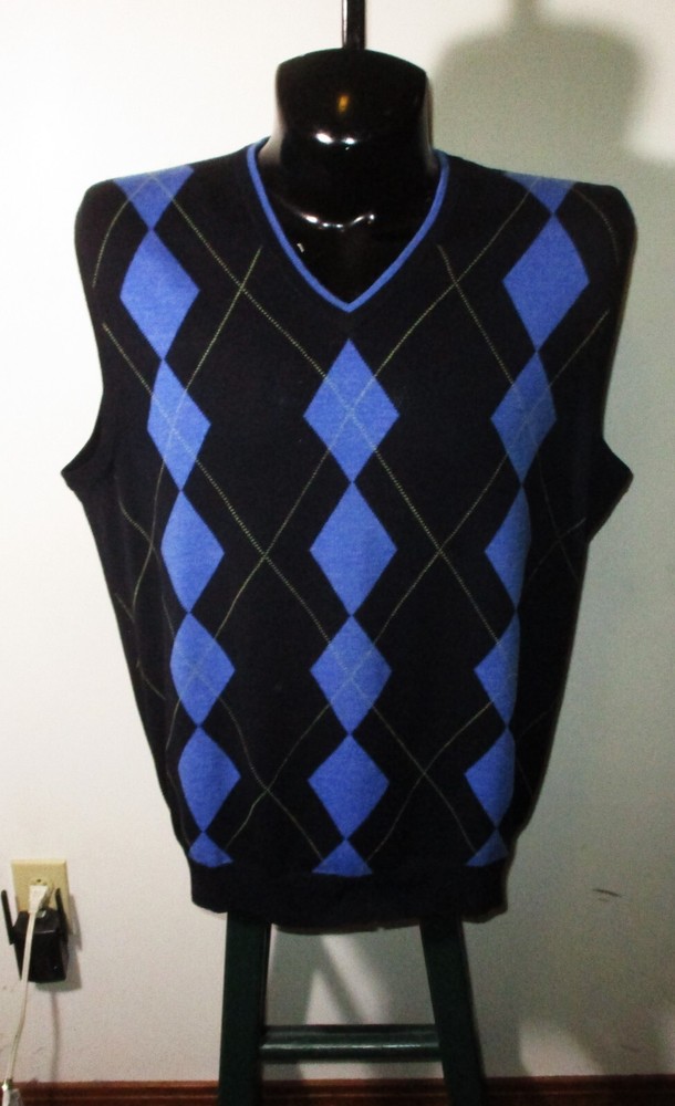 346 BROOKS BROTHERS Blue 100% Merino Wool Sleeveless Sweater Size XL