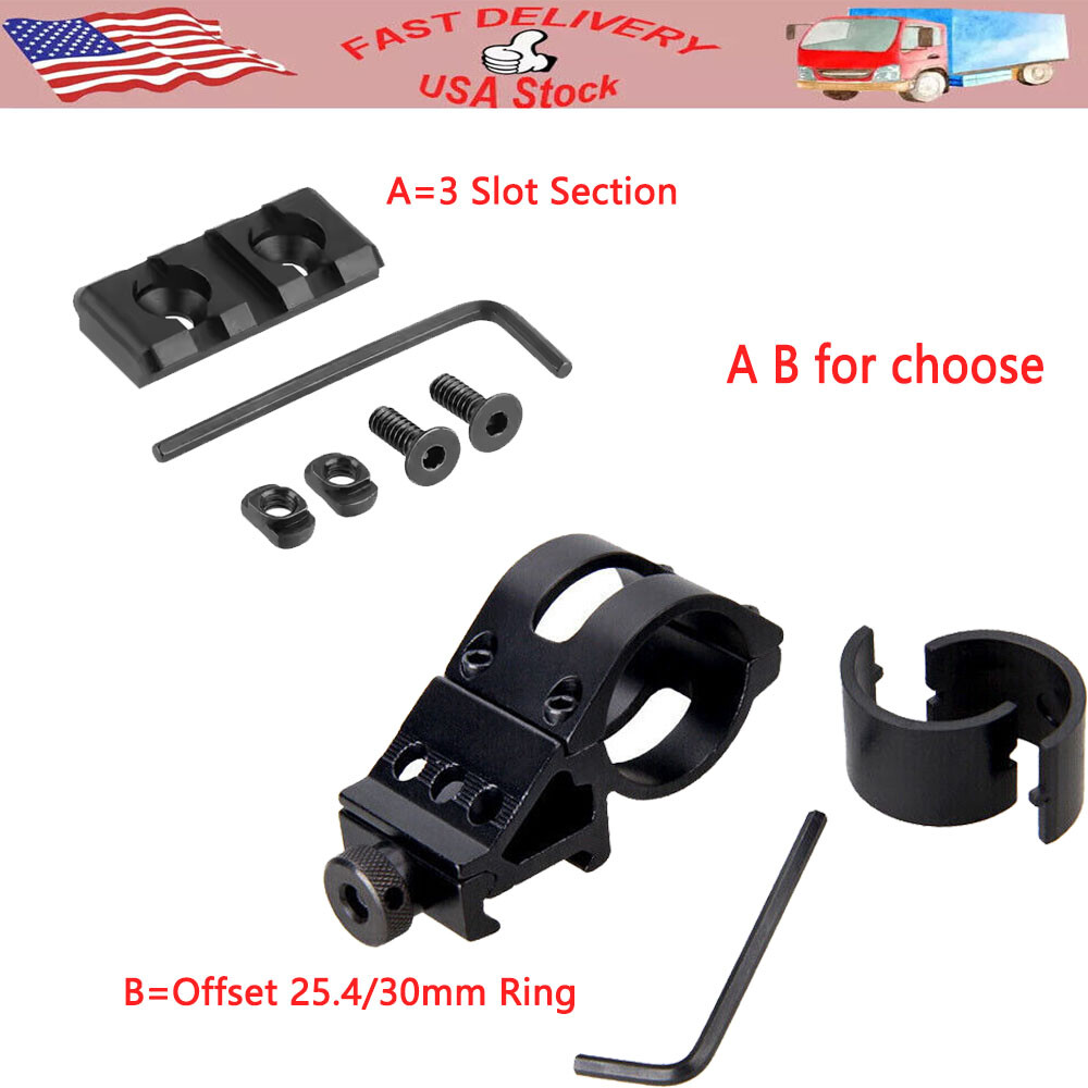 45 Degree Offset Flashlight Mount with Picatinny Rail and 3 Slots