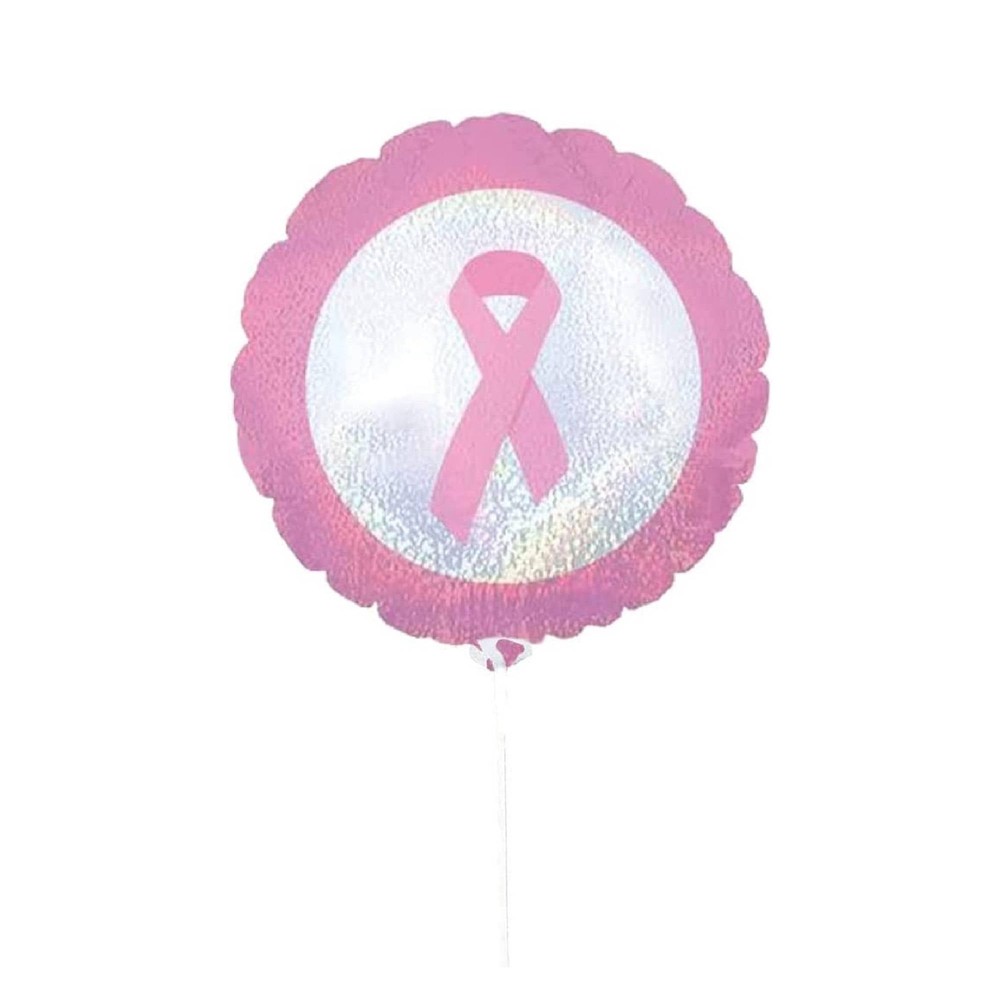 PMU Breast Cancer Dazzeloons 9 Inch Pre-Inflated with Stick Mylar (Pink Ribbon)