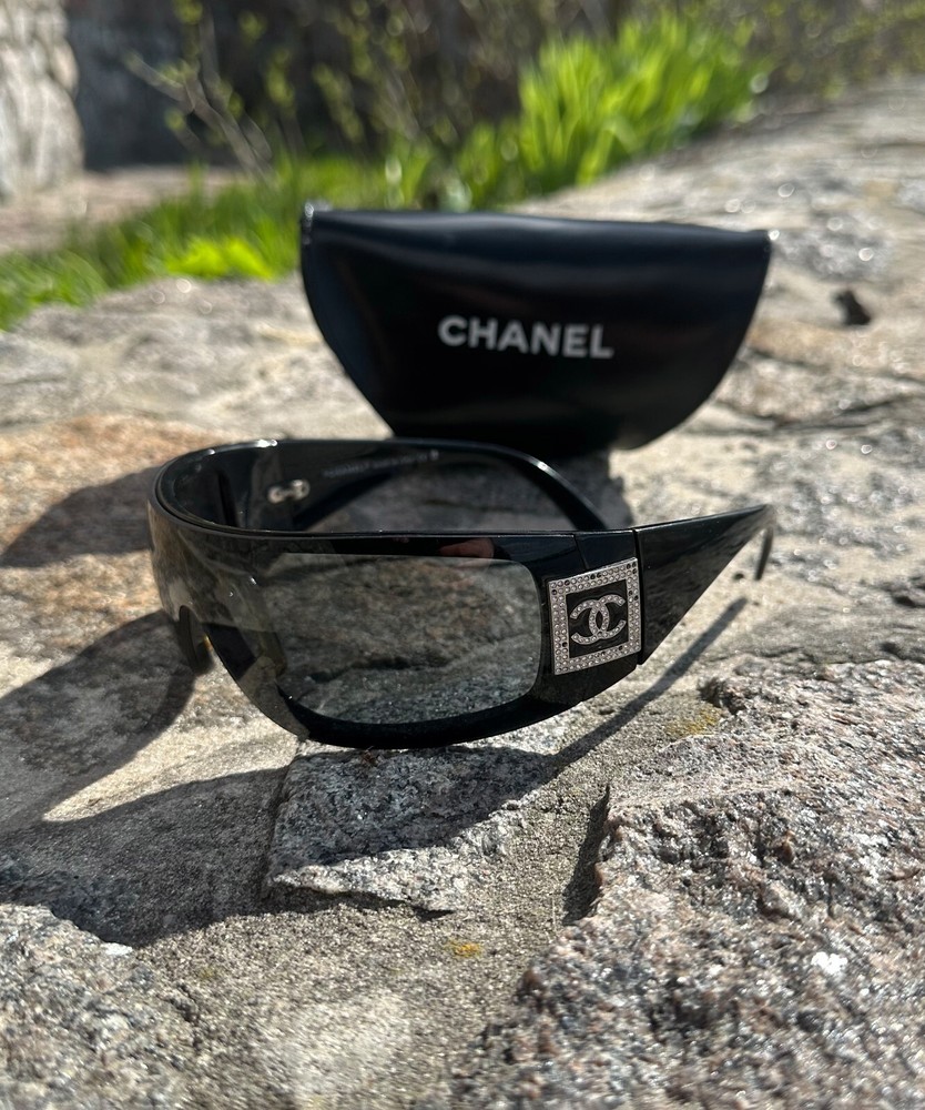 CHANEL Sunglasses Logo CC Crystal Dimond Black 5085 y2k Mask Shield with Box