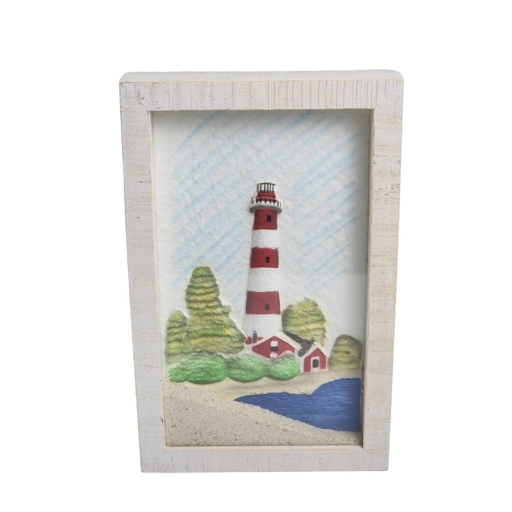 Nautical Themed Framed Picture Shadowbox 3D Lighthouse with Real Sand Décor