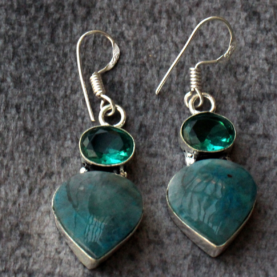 925 Silver Plated Quantum Quatrro Green Topaz Long Earrings Size 1.6