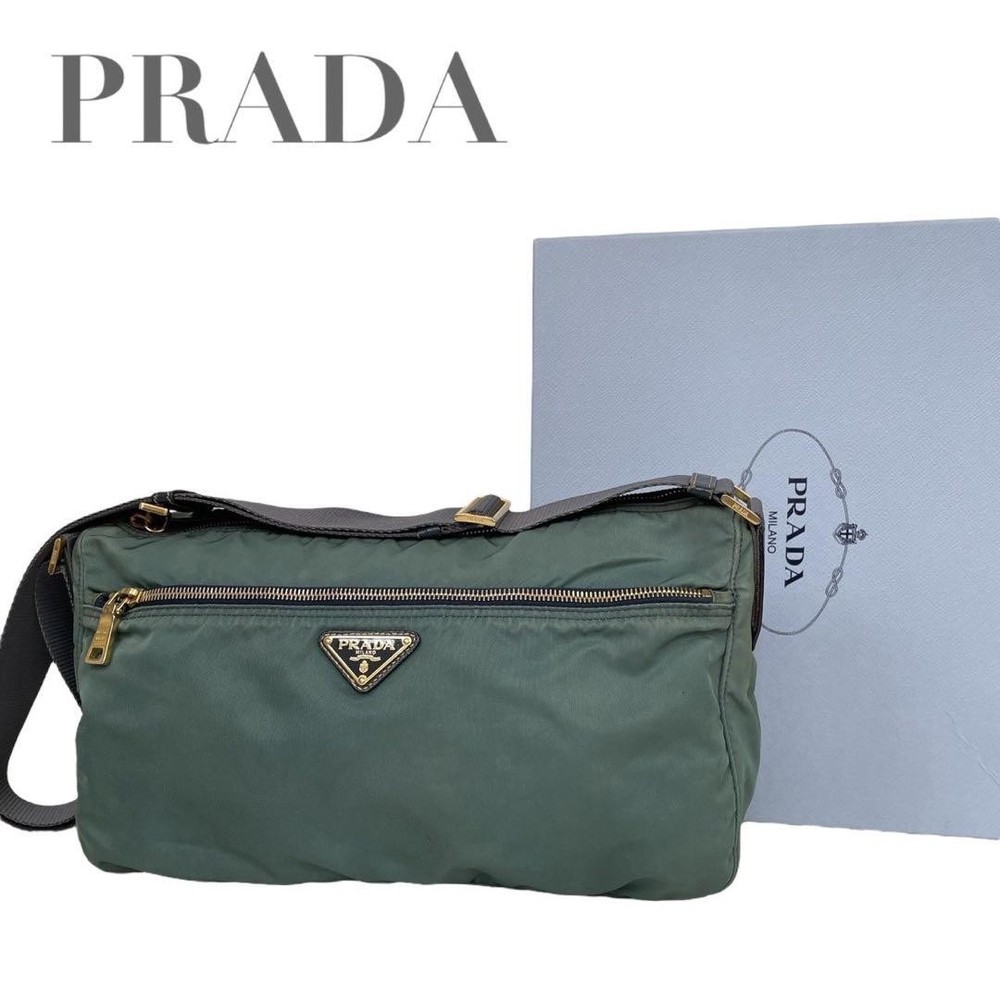 Prada Green Nylon Camera Bag with Logo Crossbody Shoulder 20x34cm