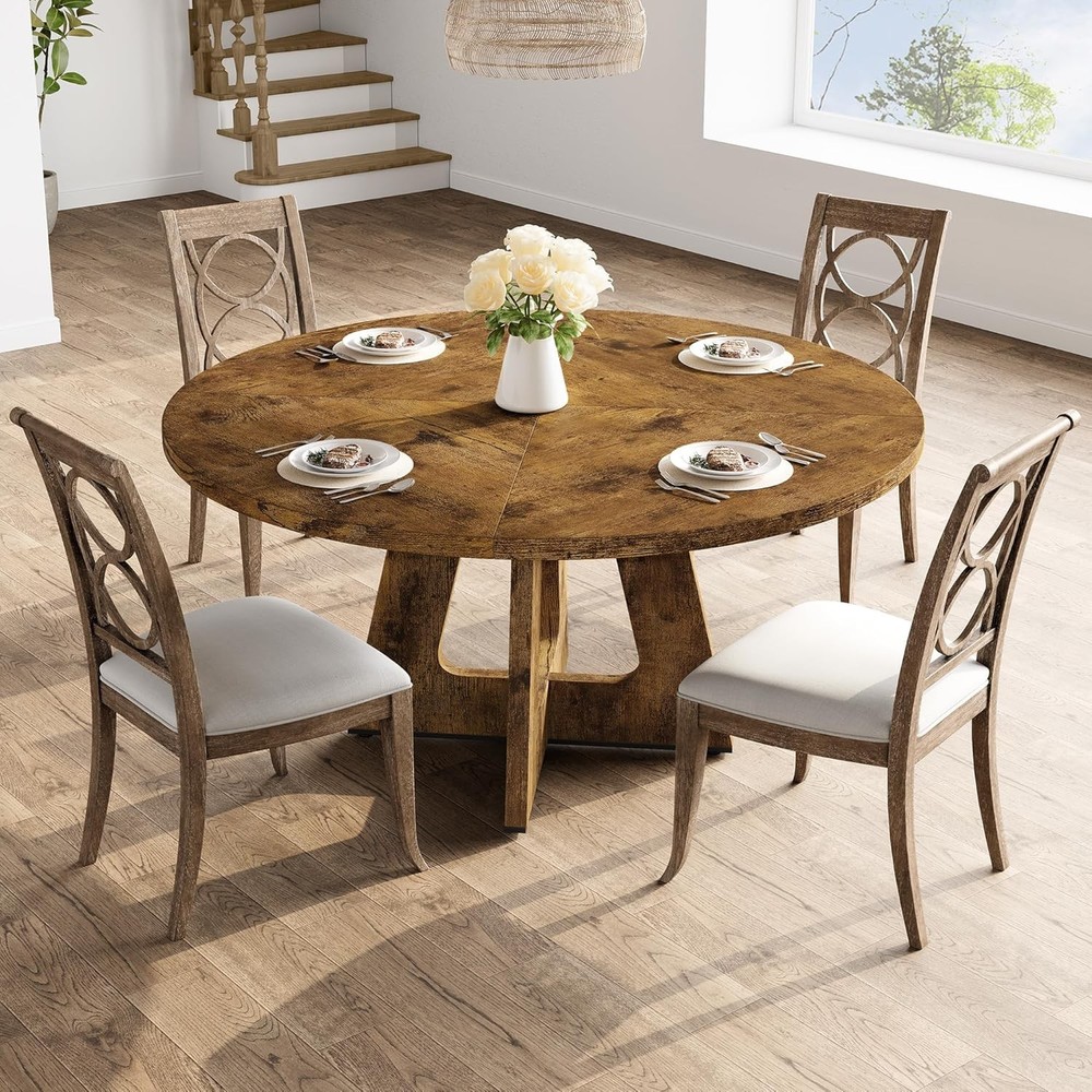 47'' Large Dining Table for 4-6 Person Round Wooden Kitchen Table (No Chairs)