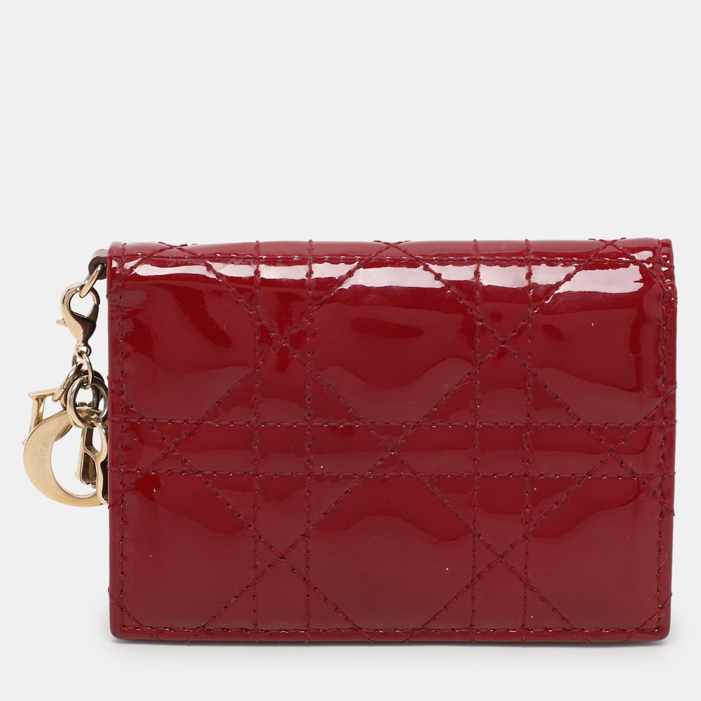 Dior Lady Dior Card Holder in Vibrant Red Patent Leather