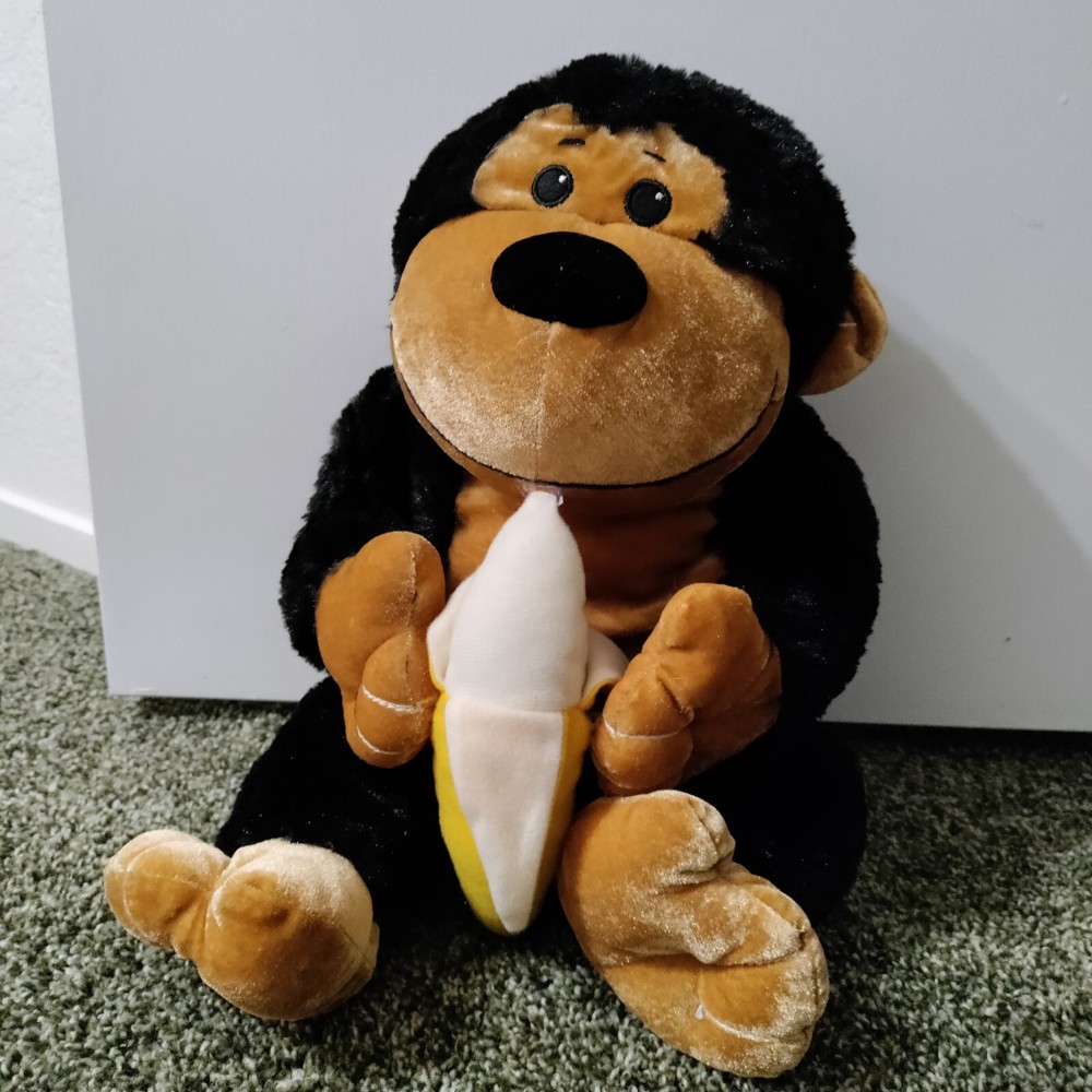 Gorilla with Banana Plush Stuffed Animal Monkey Black Brown Goffa Int'l 12