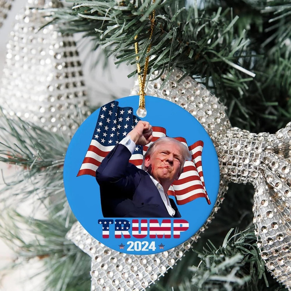 Trump Assassination Attempt 2024 Christmas Ornament  Trump Fight Ornament
