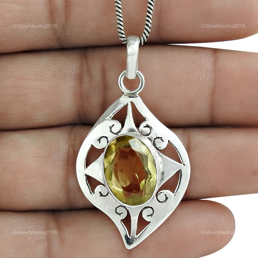 Natural Citrine Oval Pendant in 925 Silver Bezel for Mother or Daughter-image