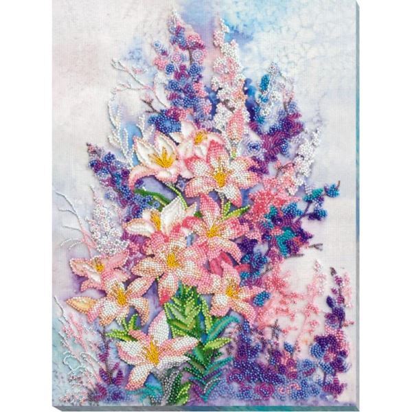 Bead embroidery kit Light pink needlework kit Art canvas beadwork pattern