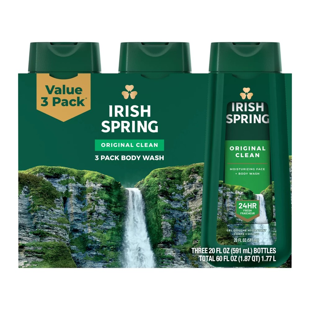 Irish Spring Original Clean Body Wash for Men 3-Pack 20 oz No CA Shipping