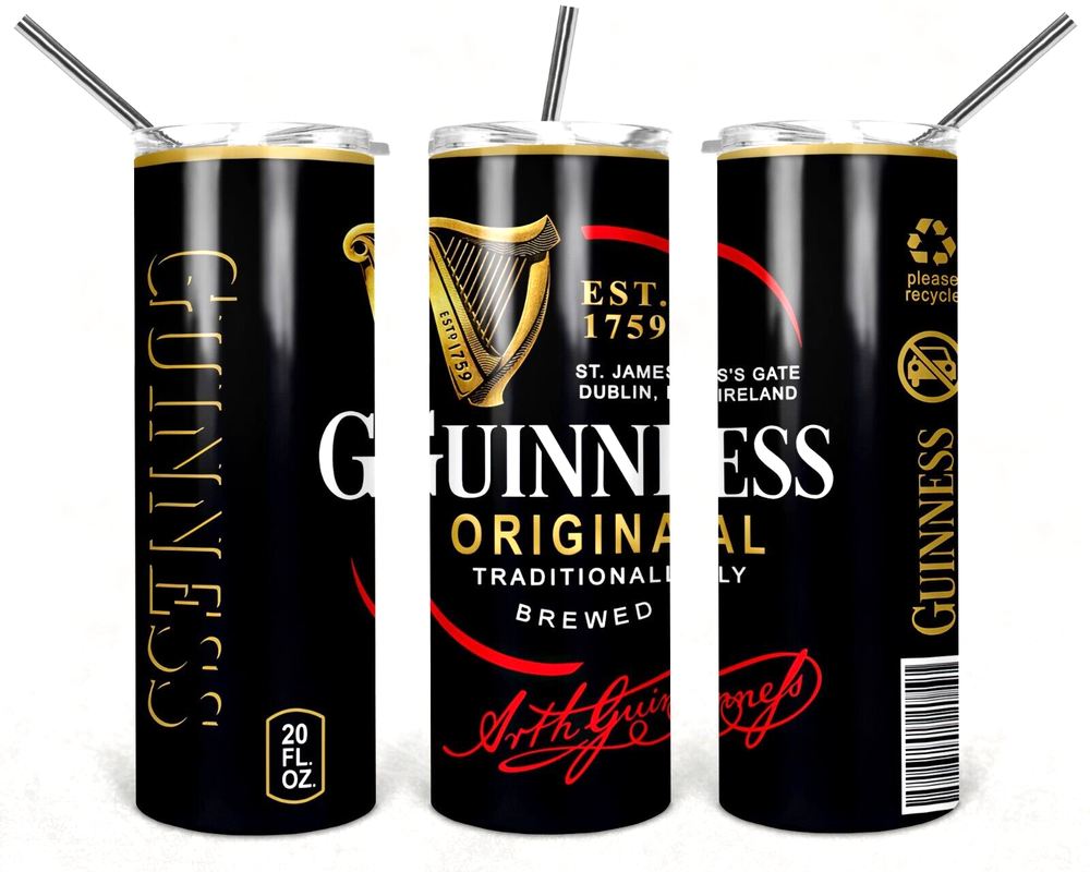 Guinness Original Multicolor 20 oz Insulated Tumbler Box Lid Clear Straw New