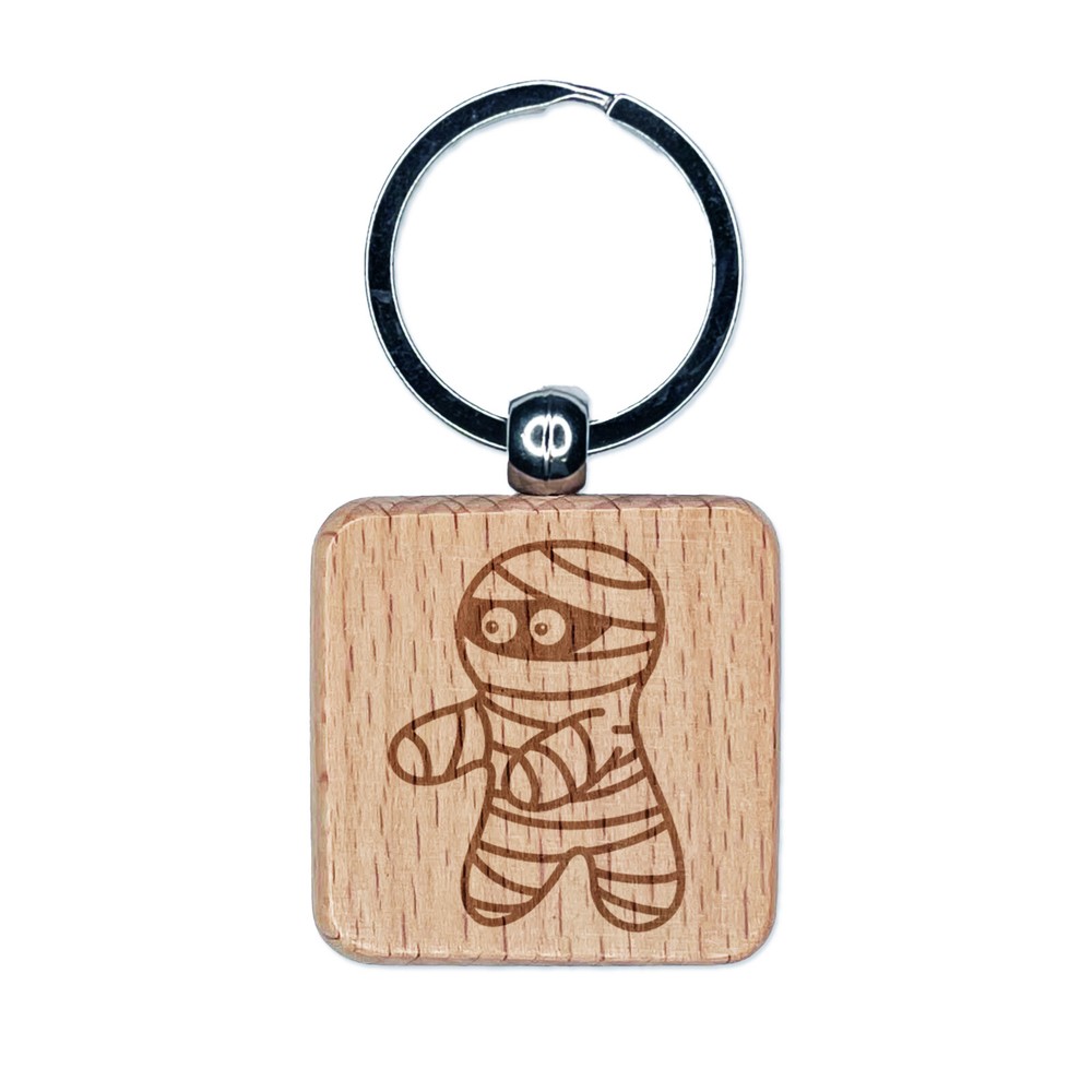 Halloween Mummy Wood Keychain Engraved Spooky Gift Charm  