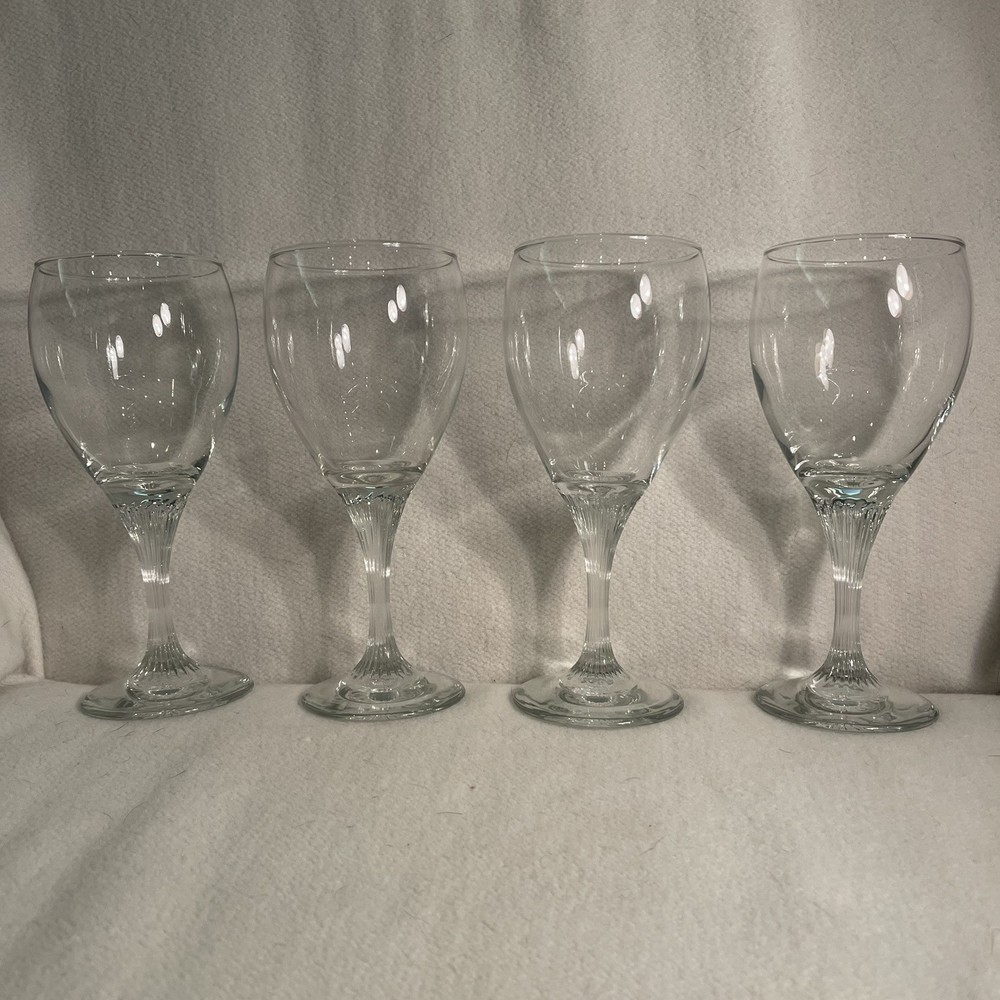 Libbey Audrey 12 Oz Clear Ribbed Stem Water Goblets Set of 6 Blown Glass