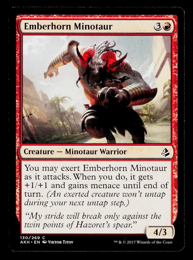 Emberhorn Minotaur MTG Red Card #130 Amonkhet Limited Store Coupon-image
