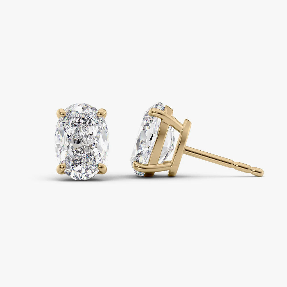 IGI 18K Yellow Gold Lab Created Diamond Earring 2.00 Ct Oval Cut Stud Women