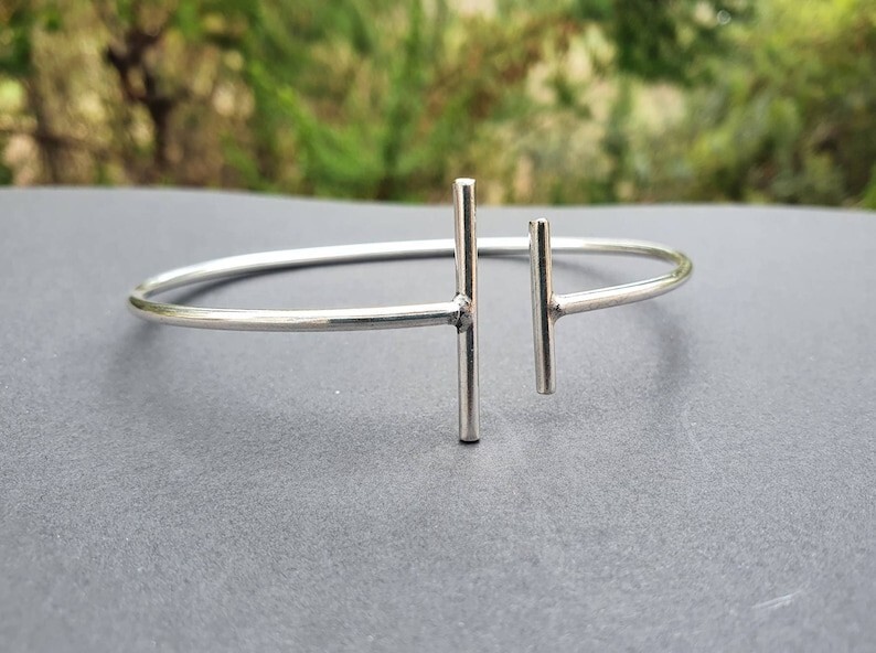 Minimalist Boho 925 Silver Bangle Handmade Hippie Jewelry
