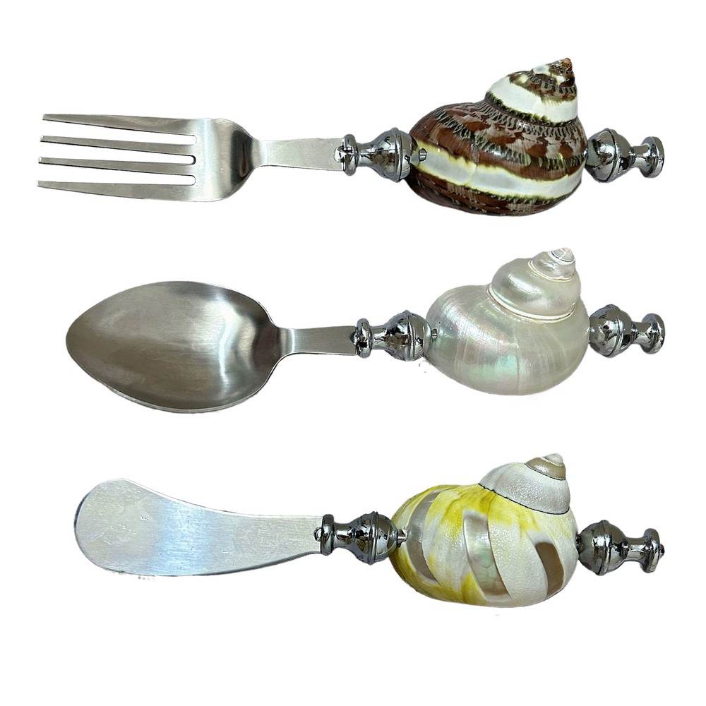 Natural Conch Shell Handle Stainless Steel Flatware Dessert Sugar Spoon