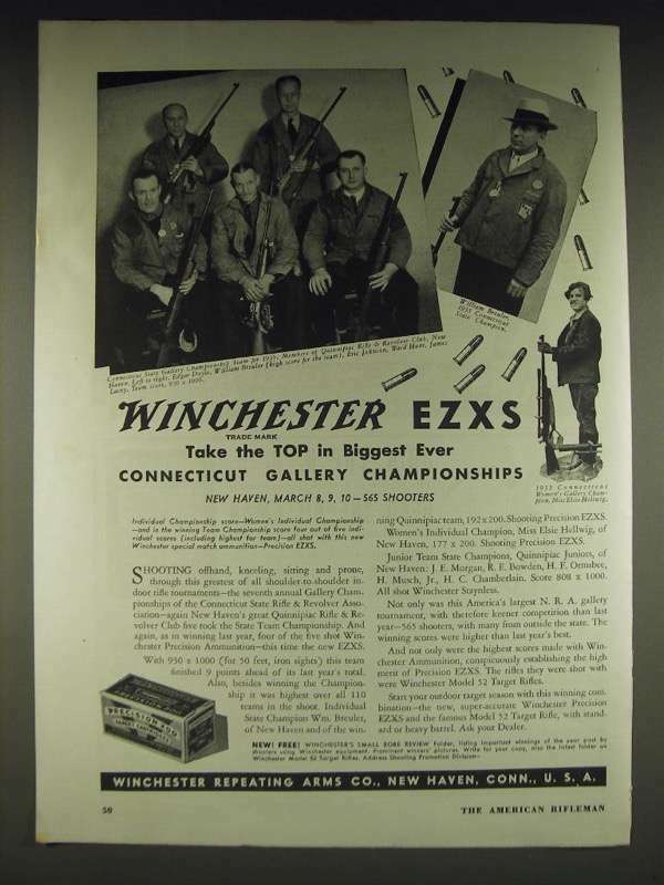 1935 Winchester Precision EZXS Ammo & Model 52 Target Rifle Vintage Ad