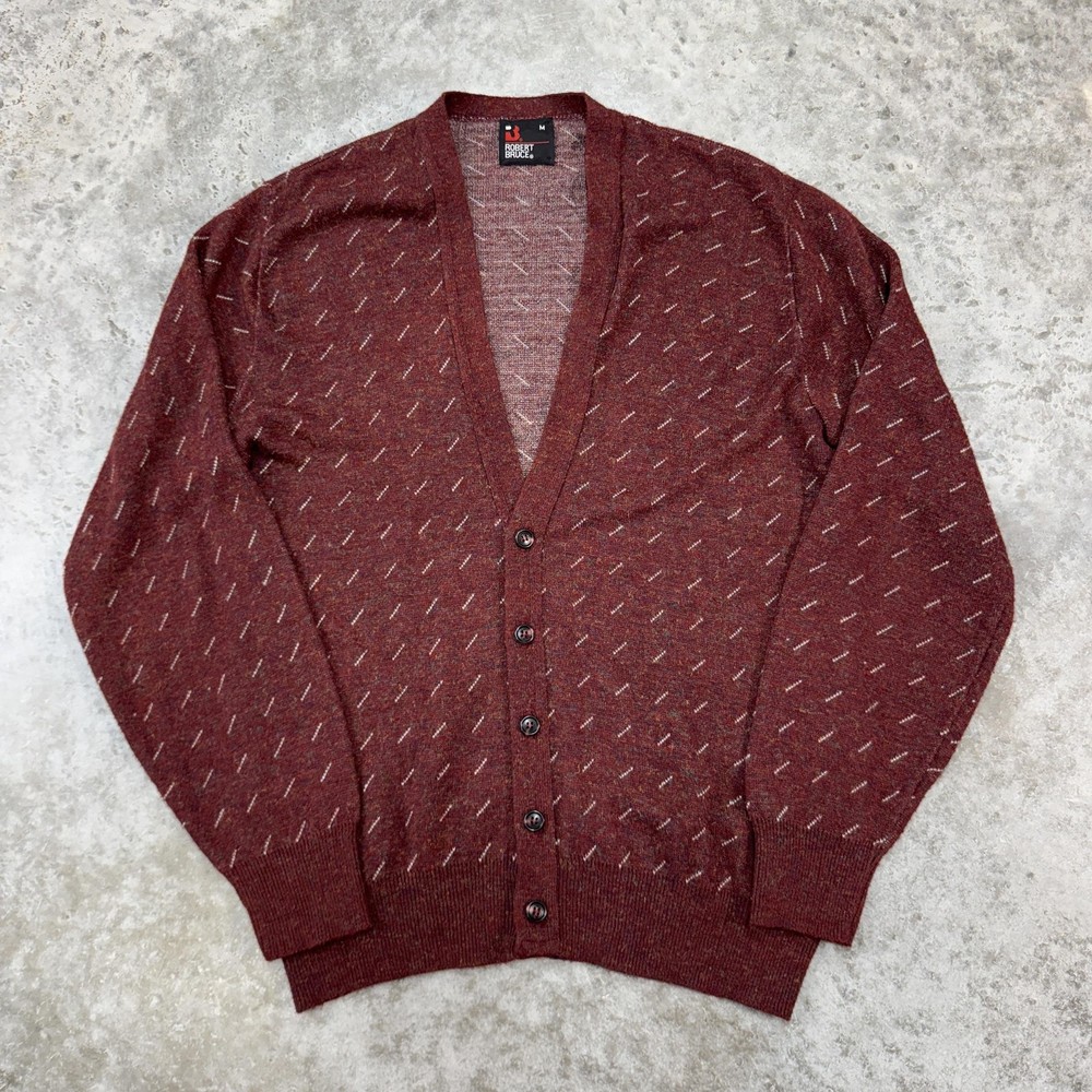 Vintage Robert Bruce Sweater Mens Medium Maroon Cardigan Knit Acrylic 80s Retro