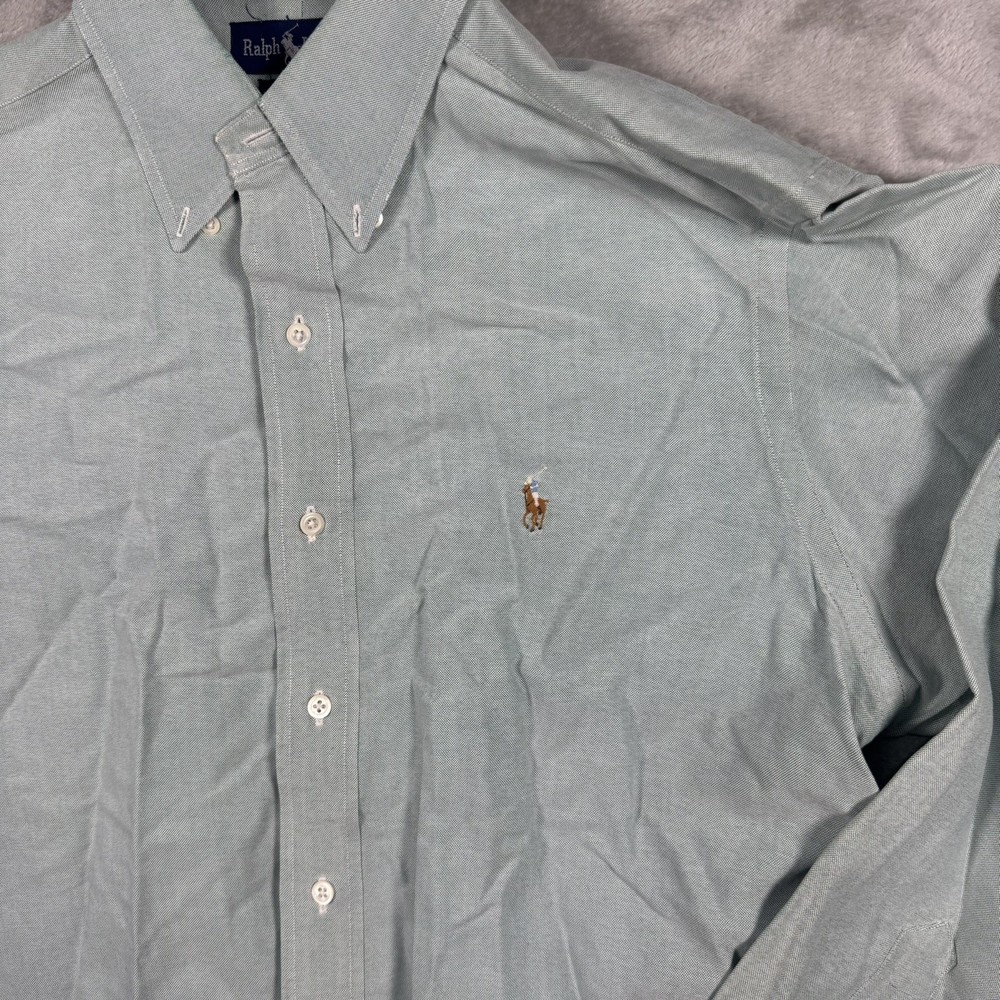 Ralph Lauren Shirt Mens 16 34 Green Yarmouth Oxford Button Down Flesh Pony