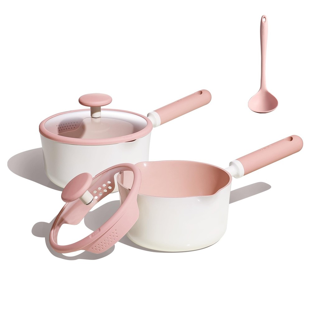 2.5QT & 3.0QT Sauce Pan Sets with Lid & Ladle Ceramic Nonstick Pot Set Non