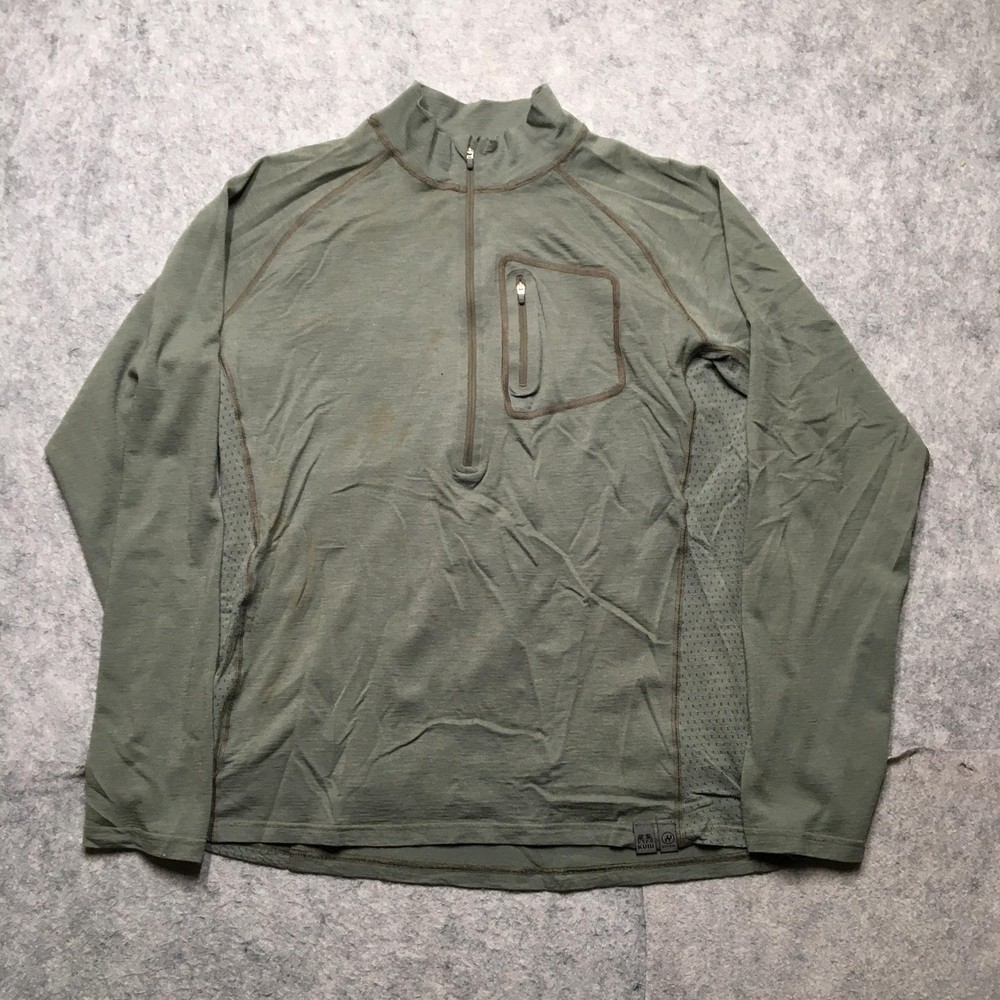 KUIU Ultra Merino NuYarn 1/2 Zip Shirt Mens Olive Green Base Layer Pocket Tech