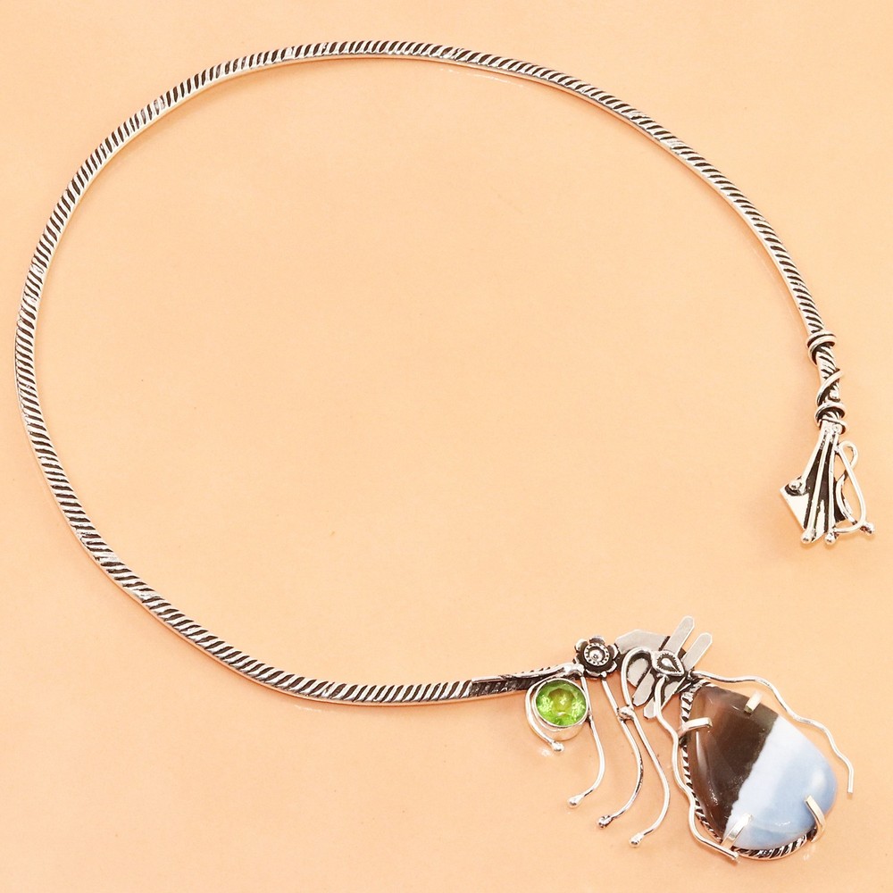 Opal Peridot Gemstone Handmade Necklace 16 Inch Bohemian Style