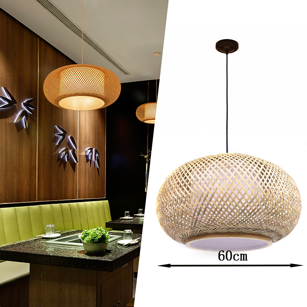 Vintage Bamboo Wicker Rattan Pendant Light Hanging Ceiling Lamp Fixture 60CM