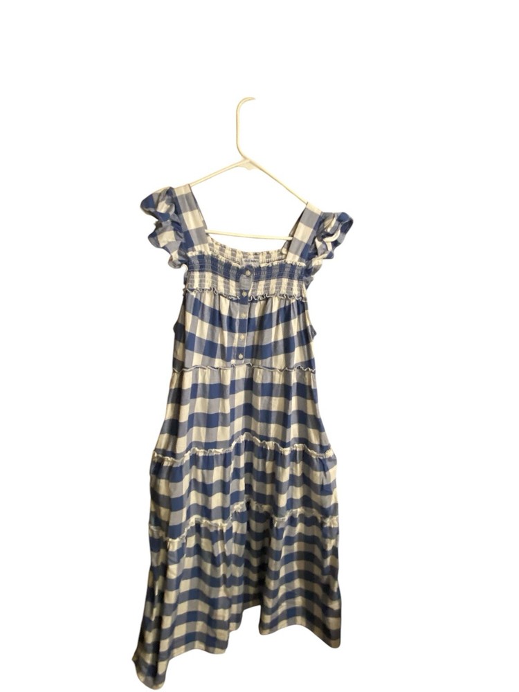 Old Navy Size M Blue & White Checked Gingham Prairie Style Pockets Maxi Dress