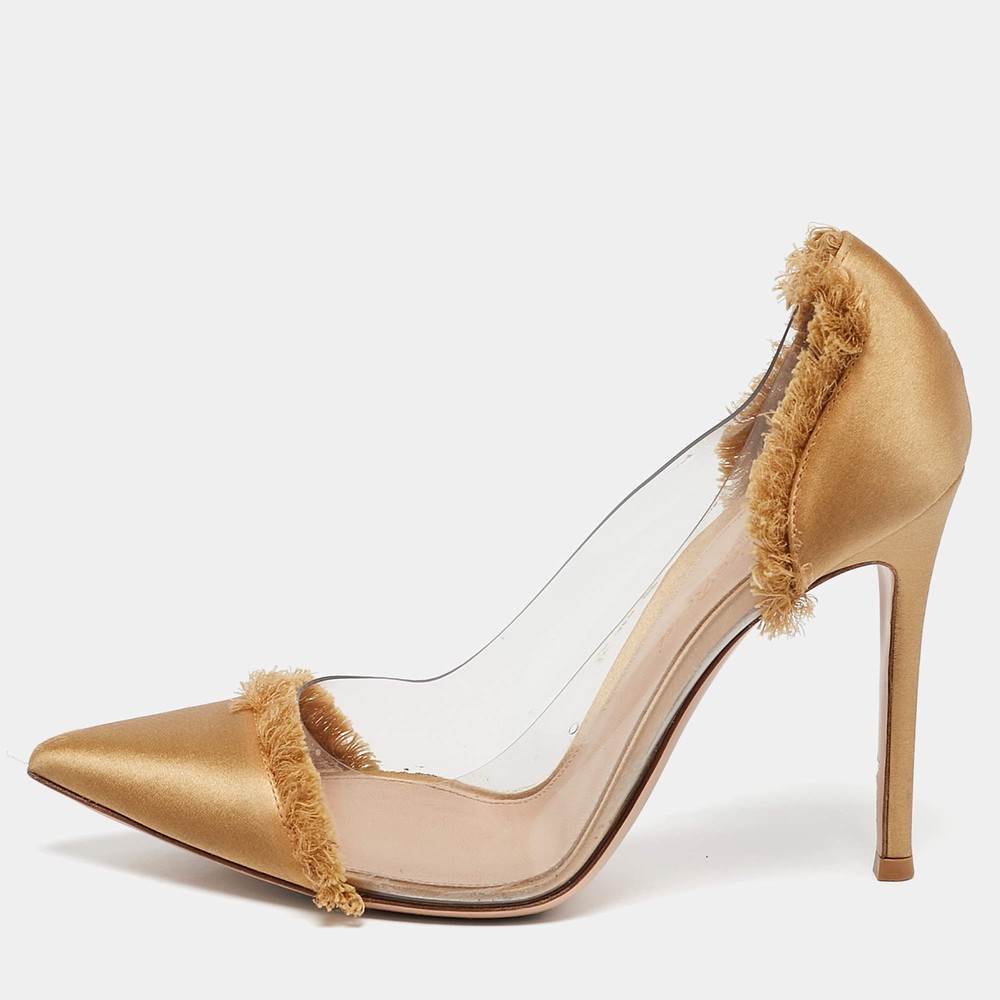 Gianvito Rossi Gold PVC and Satin Plexi Pumps Size 37