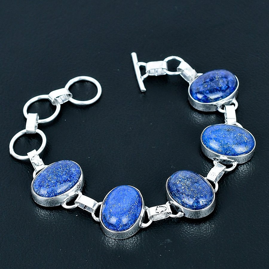 Lapis Lazuli Gemstone Handmade 925 Sterling Silver Jewelry Bracelet 7