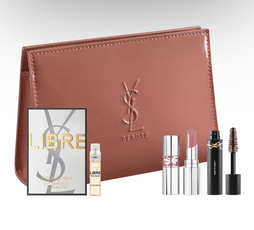 New {YSL Beauty} 4 Pc Gift Set: Pouch - Loveshine 44-Lash Clash 2 - YSL EDP MINI