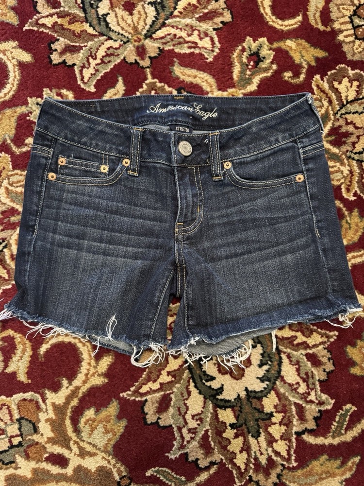 American Eagle Womens Shorts Size 2 Stretch Blue Low Rise Denim Blue Dark Wash