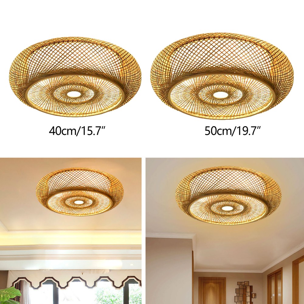 Nature Bamboo Wicker Rattan Cap Shade Ceiling Light Fixture Hanging Pendant Lamp