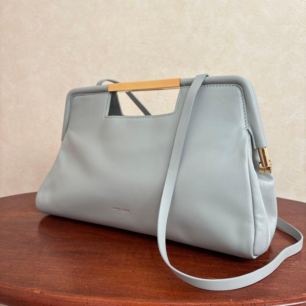 DEMELLIER London Seville Leather Clutch Bag Green Crossbody Authentic