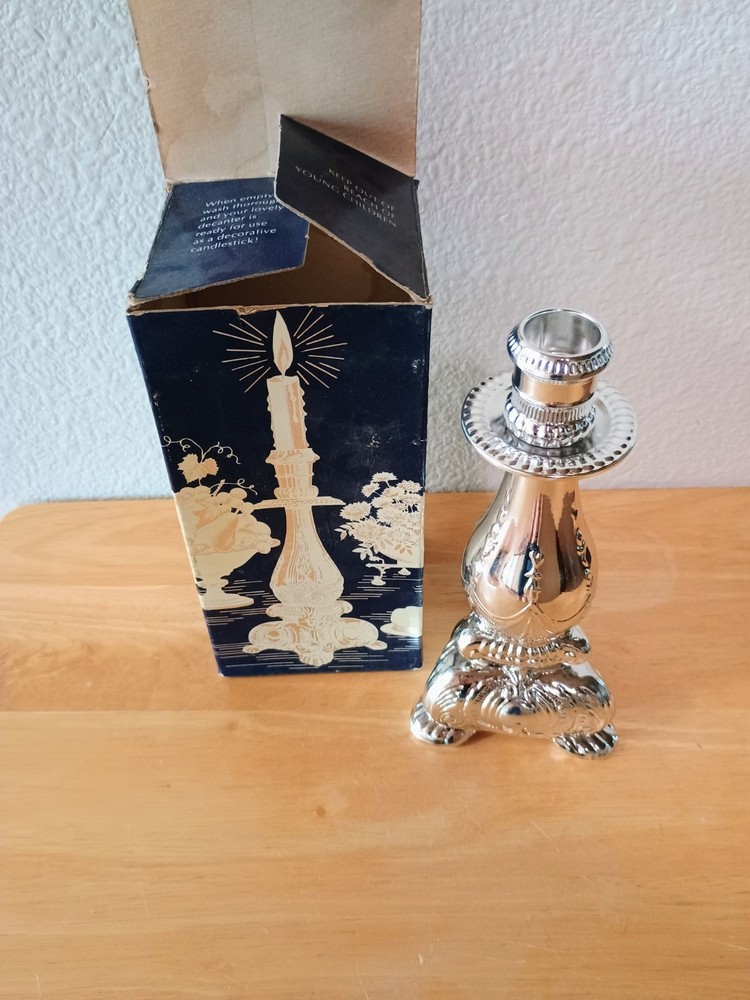 Avon Silver Candlestick Cologne Bottle with Roses Fragrance  