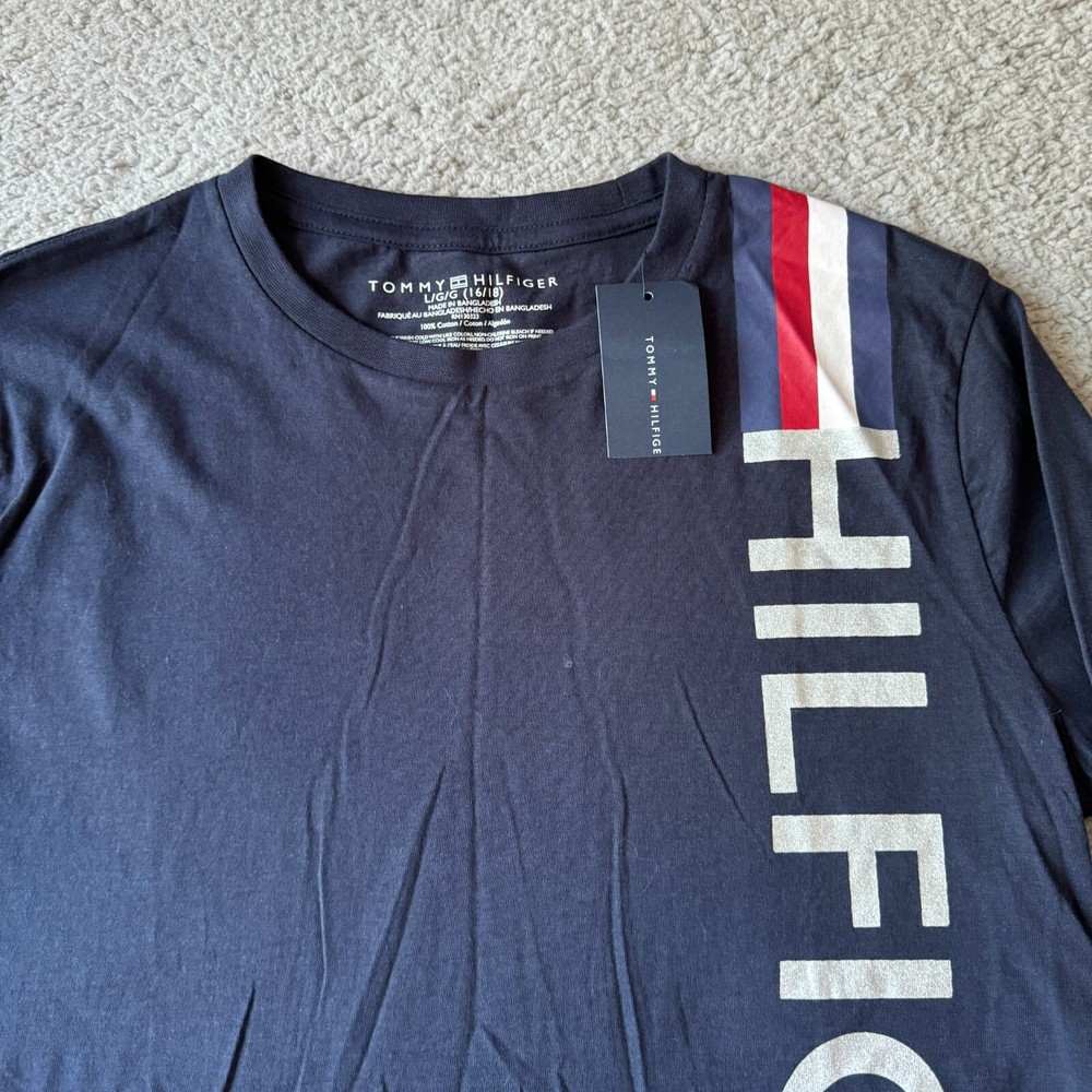 NEW Tommy Hilfiger T Shirt Boys Large 16/18 Blue Athletic Top Youth School