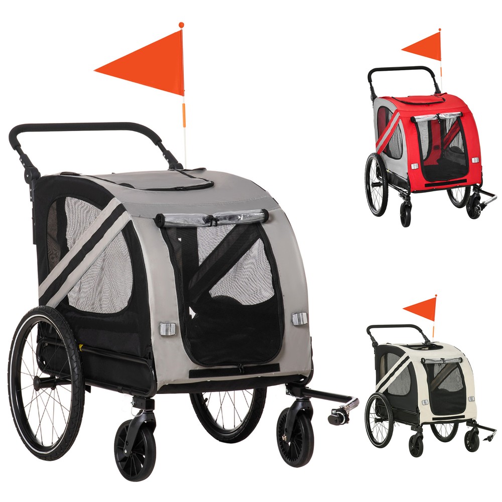 2-In-1 Dog Bike Trailer Pet Stroller with Universal Wheel Reflector Flag