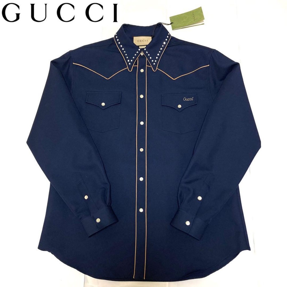 Gucci 23Aw Shirt Jacket Blouson Logo Embroidery Western